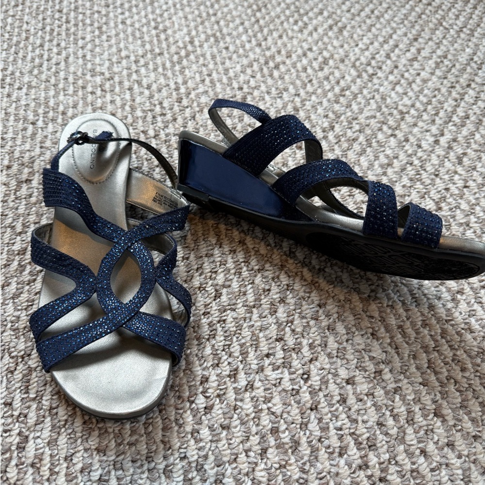 Bandolino Navy Glitter Wedge Sandals